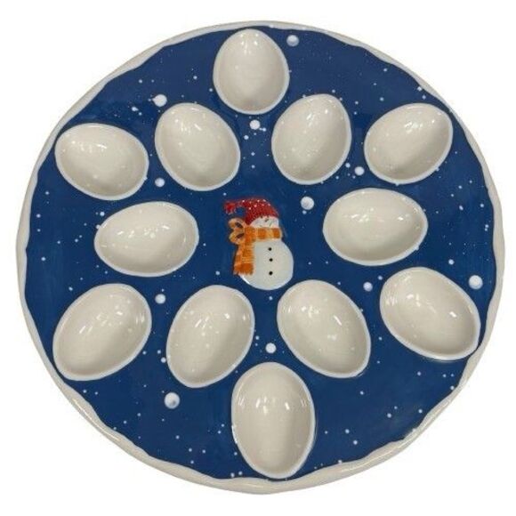 St. Nicholas Square Snow Days Deviled Egg Dish Plate Platter Snowman Christmas - Picture 1 of 9